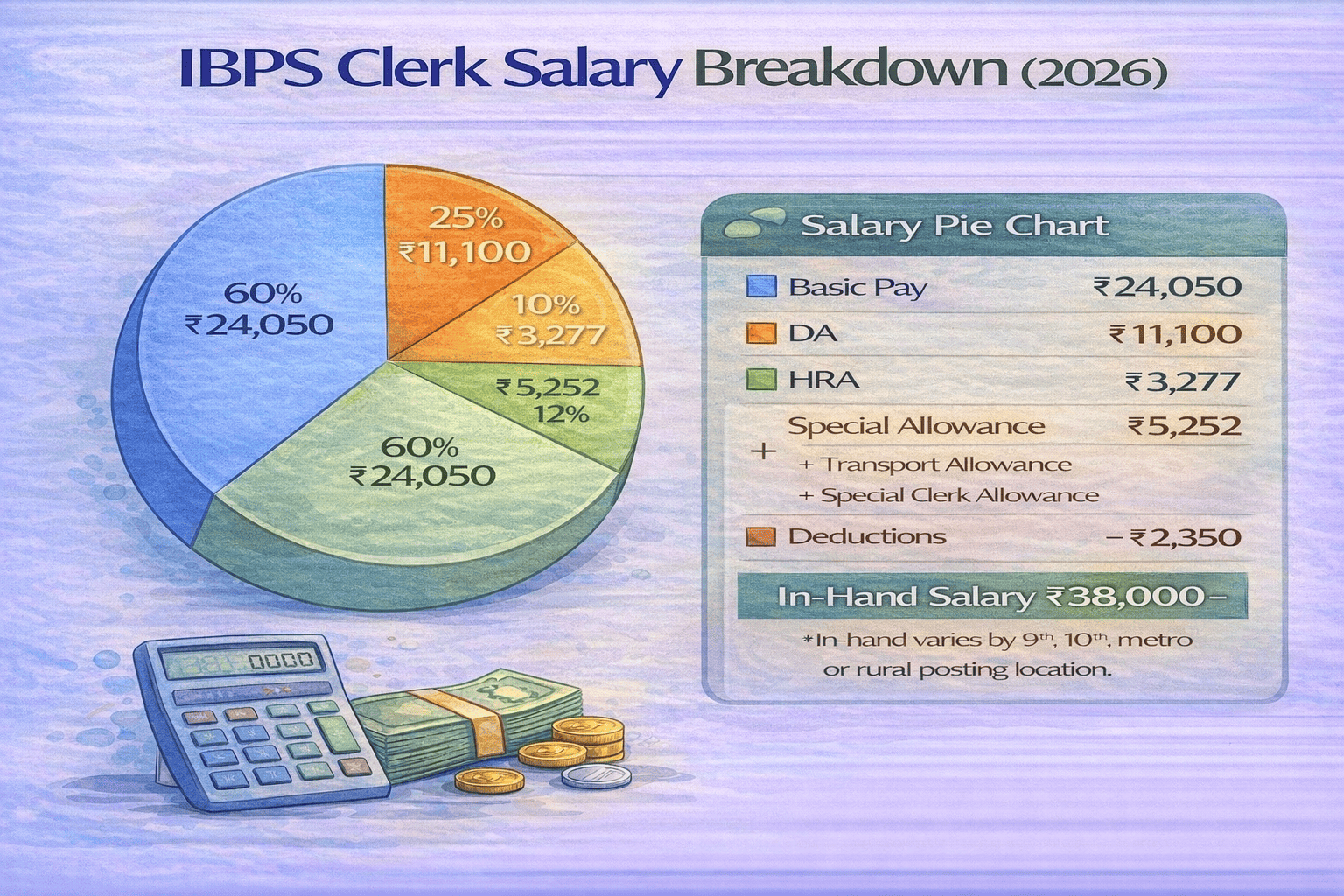 IBPS Clerk(CSA) salary structure and in-hand salary breakdown 2026