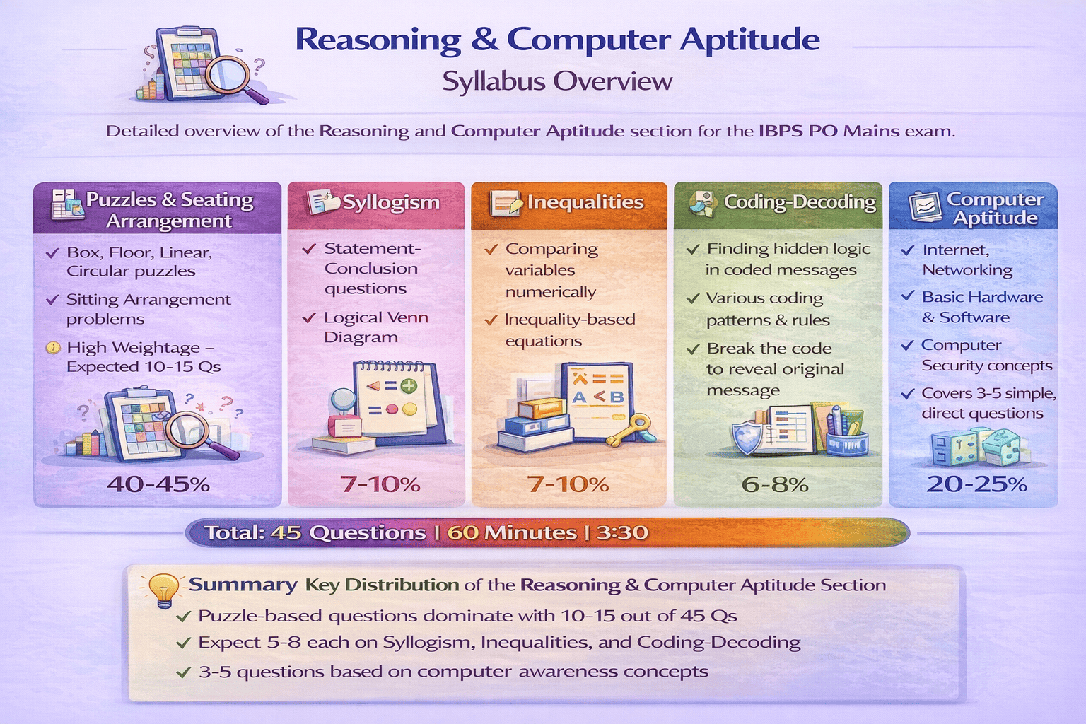 IBPS PO Mains reasoning and computer aptitude syllabus overview